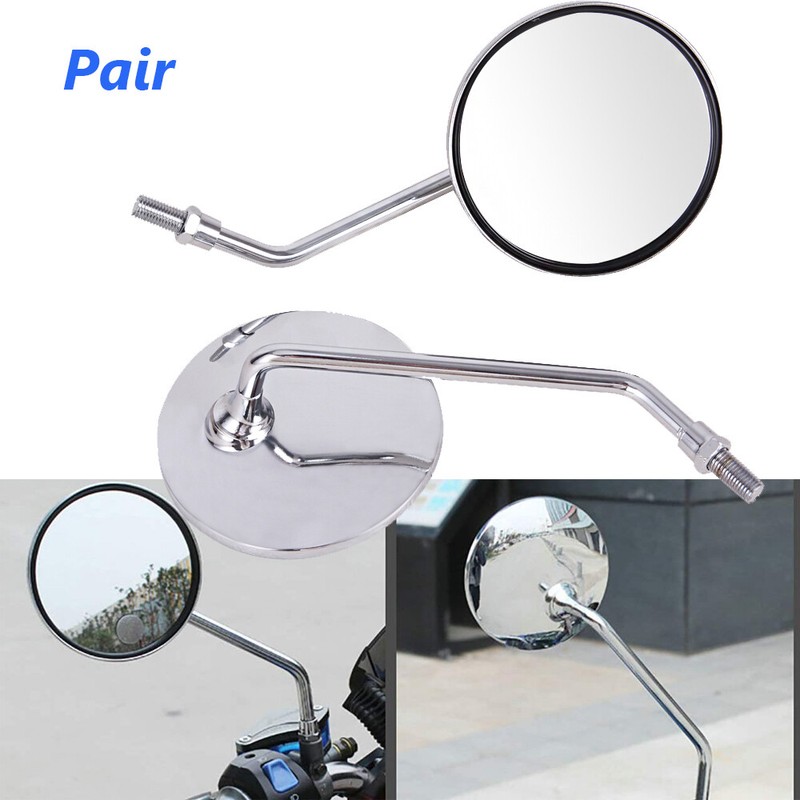 10mm Universal Round Motorcycle Rearview Side Mirrors – Chrome – Fits Honda Suzuki Yamaha