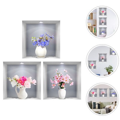  3 Pcs 3D Three-dimensional Simulation Window Flower Wall Sticker Vase