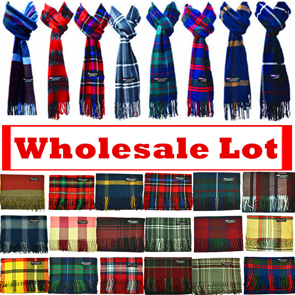 Winter Unisex Plaid Wool 100% Cashmere Stripe Scarf Scotland Made Scarves Lot