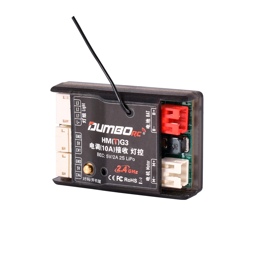 DUMBORC 3in1 Receiver 2.4Ghz 10A ESC with Gyro Light Controller for RC Car Boat
