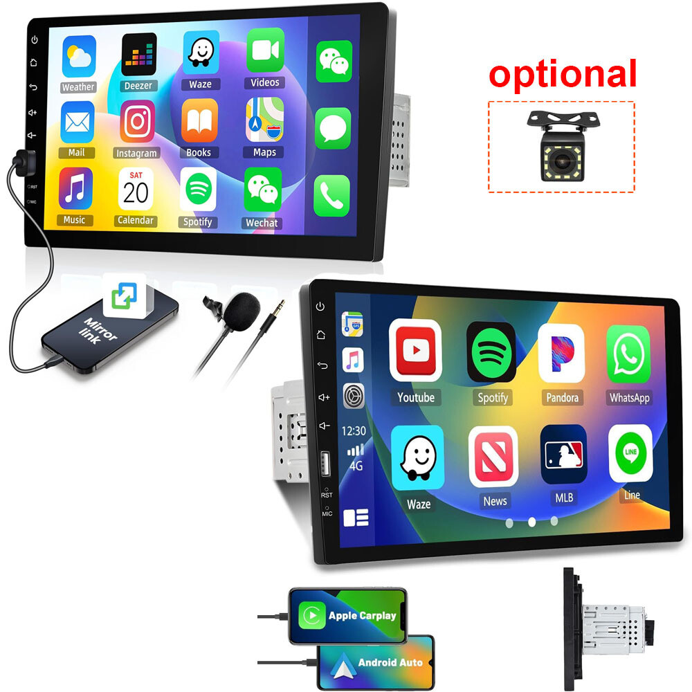 9" Single 1Din Carplay Car Stereo Radio BT FM USB Touch Screen MP5 Player + MIC