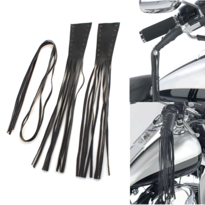 Motorcycle Black PU Leather Grip Lever Cover Handlebar Fringe