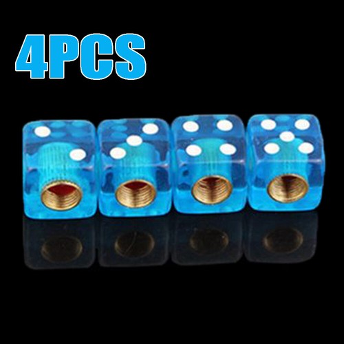 4 x Blue Dice Wheel Valve Stem Tire Cap Trims For Car/Bike/Truck Dust Cover