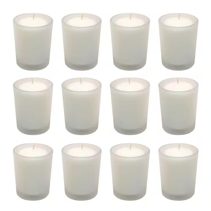 Votive Candles Frosted Glass Holders 12 Pack Unscented White 20 Hour Burn Decor