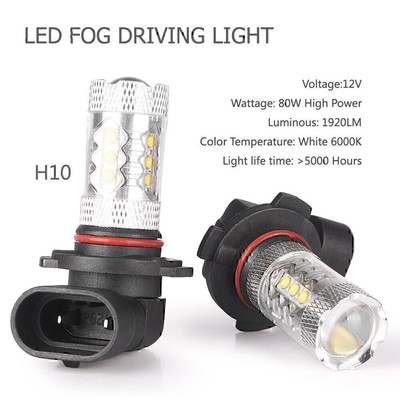 2 Pcs New H10 80W 1920LM LED Fog Light Driving Lamp Headlight Bulbs