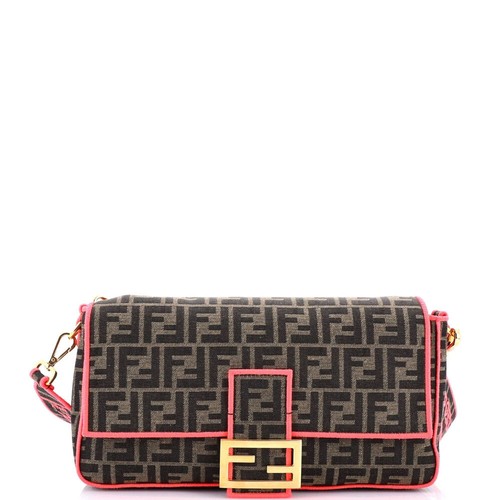 Fendi Black Satin Zucca Embroidered Baguette Handbag 2579