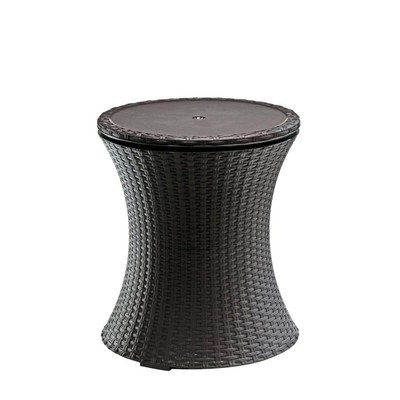Keter Drink Cooler Patio Table 7.5Gal Round Resin Rattan Extendable Table Top