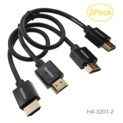 2-Pack 1 ft. High-Speed Slim HDMI w/ Ethernet Cables - 4K/60Hz 4:4:4 format, HDR