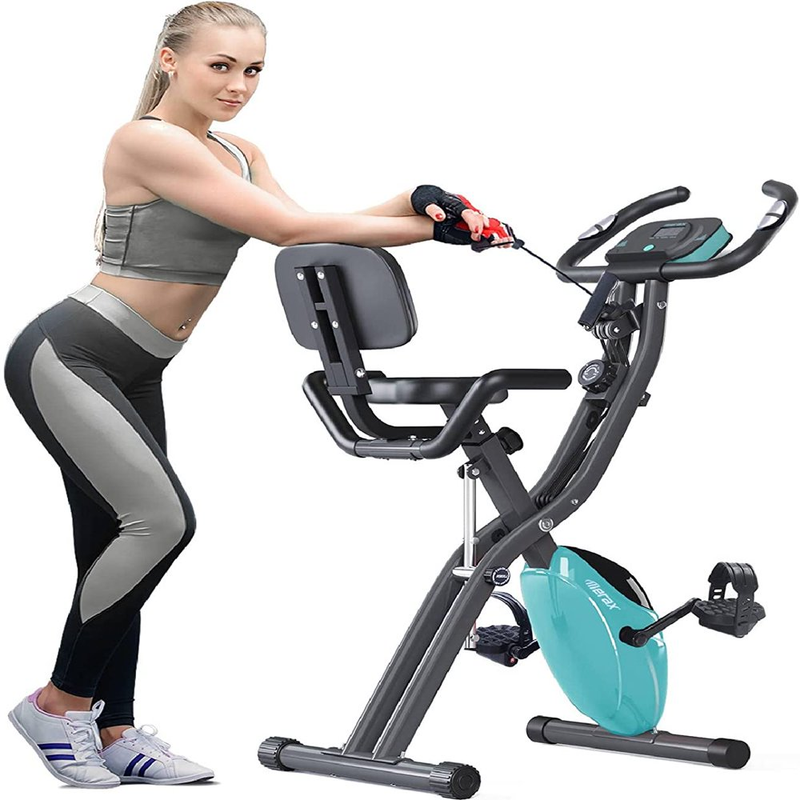 Folding Recumbent 3-In-1 Compact Stationary Exercise Bike with Adjustable Arm Re