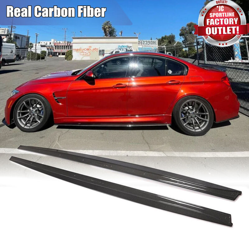 For Bmw F80 M3 Sedan 2014-19 Real Carbon Fiber Side Skirt Extension Lip Spoiler