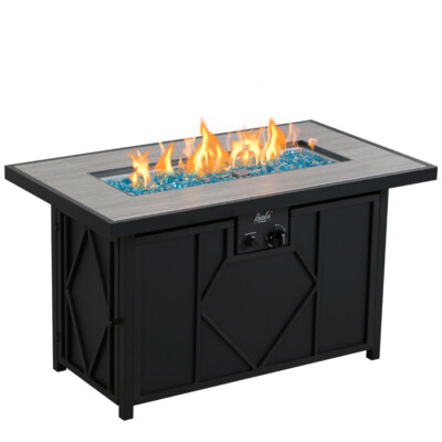 BALI OUTDOORS Propane Fire Pit 42'' Gas Fire Pit Table 60000BTU Rectangular Glass