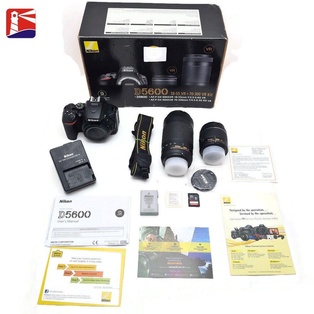 Nikon D5600 SLR Camera w 15-55 VR + 70-300 VR Kit, Charger