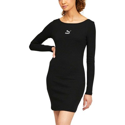 

Женское черное повседневное платье Puma Classics в рубчик с круглым вырезом и длинными рукавами 53601101, Черный