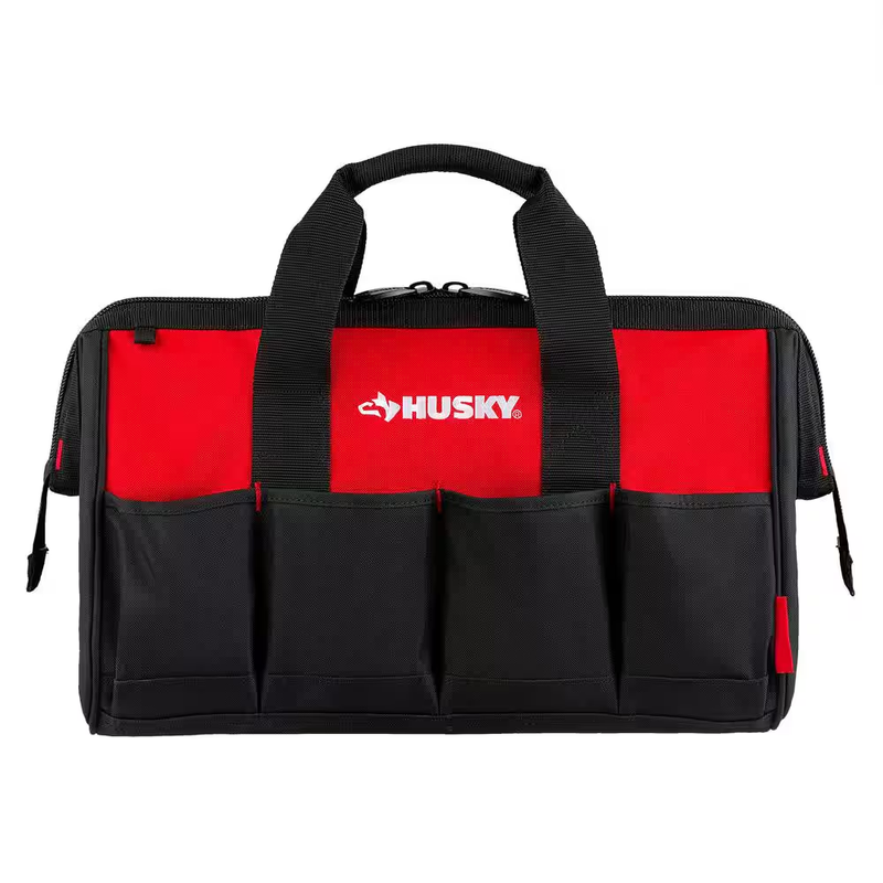 Husky Tool Bag 18in 14 Pocket Wide Mouth Zippered Water Resistant with Shoulder