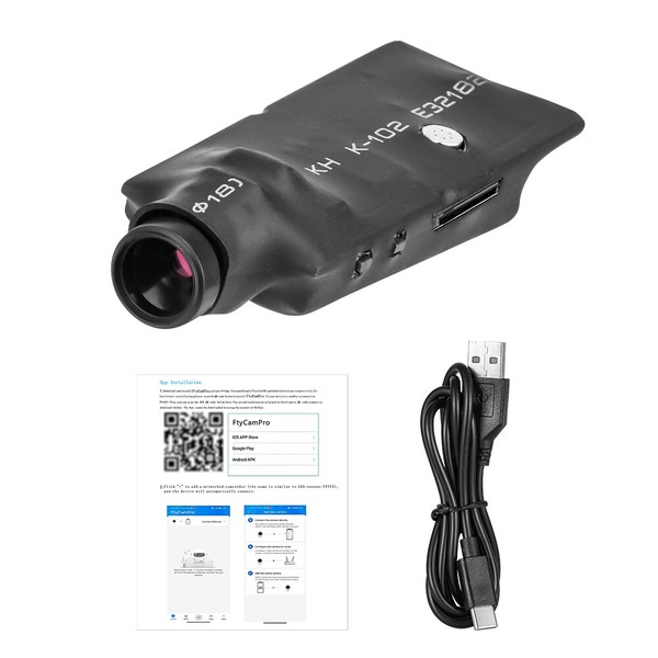 Night vision camera with USB cable and instruction sheet.