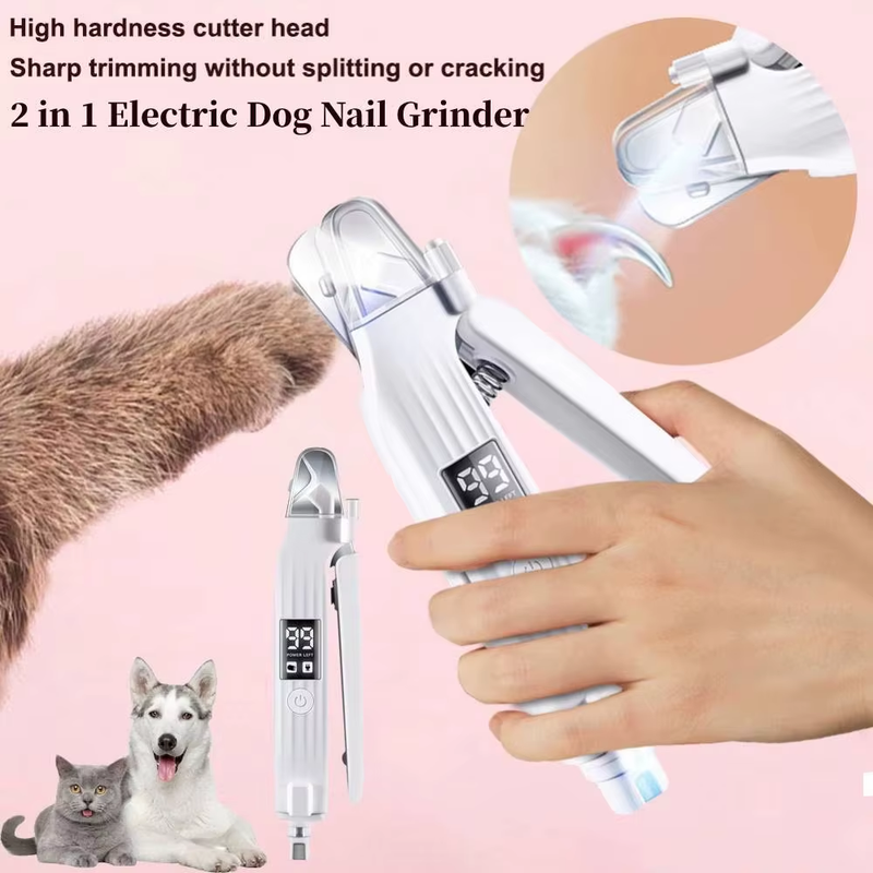 2 in 1 Electric Pet Nail Trimmer with LED Lights Pet Nail Grinder Dog Nail Trimm