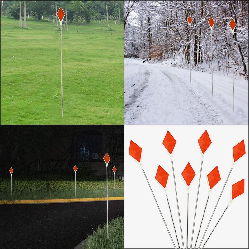 Reflective Driveway Marker 39In Double Sided Orange Reflectors Metal Post Bright