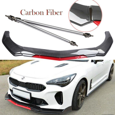 Front Bumper Lip Spoiler Splitter Strut Rod Carbon Fiber For KIA Stinger Forte