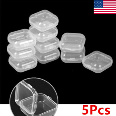5Pcs Mini Clear Plastic Small Box Hook Jewelry Earplugs Storage Container Case