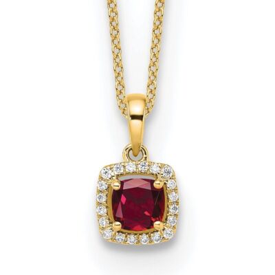Pre-owned Diamond2deal 10k Yellow Gold Lab Grown Diamond And Ruby Pendant Necklace For Womens