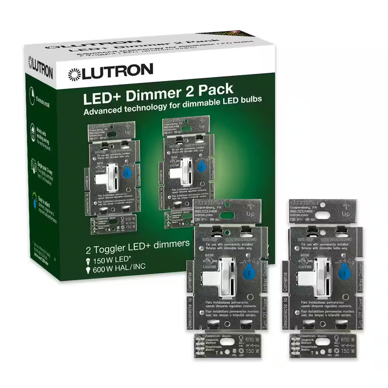 Lutron Toggler LED Dimmer Switch 2 Pack Single Pole 3 Way 150W 600W White