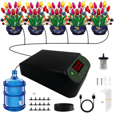 Automatic Drip Irrigation Kit Solar Smart Plant Self Watering Pump Timer System