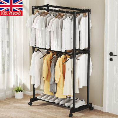 2 Tiers Clothes Rail Rack Garment Hanging Stand Shoe Storage Shelf Open Wardrobe