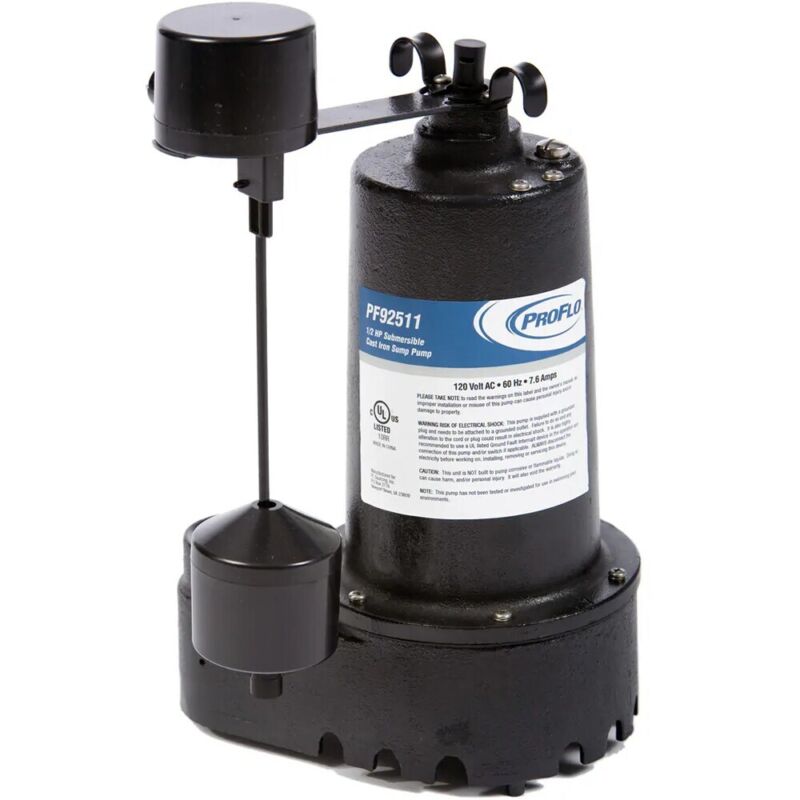 ProFlo PF92511 - 1/2 HP Cast Iron Submersible Sump Pump w/ Vertical Float Switch