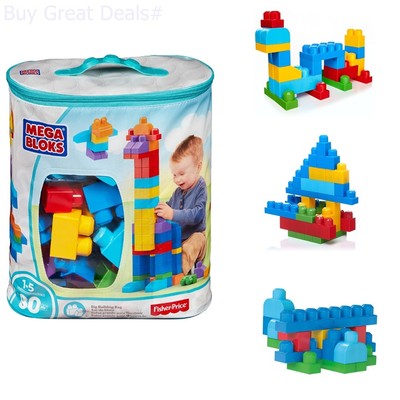 First Builders Building Bag Big 80 Piece Mega Bloks Classic Blocks Toy Set