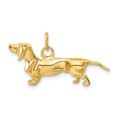 Pre-owned Skyjewelers Real 14kt Yellow Gold 3d Dachshund Dog Charm