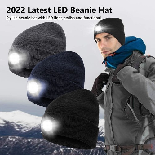Unisex Beanie Hat With Light LED Knit Rechargeable Headlamp Cap Men Women Winter