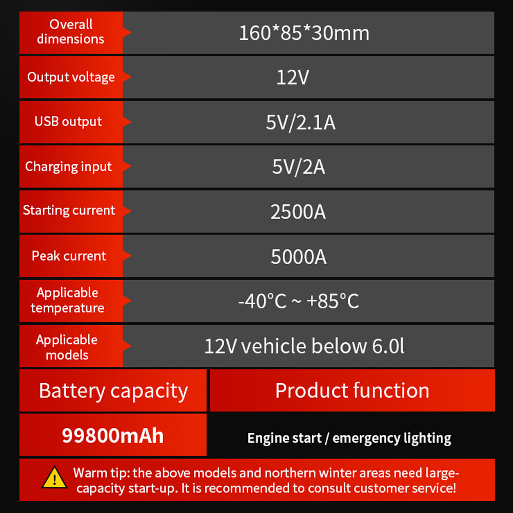 99800mAh Arrancador Portatil Cargador De Bateria Para Auto Carro Coche  5000A 12V