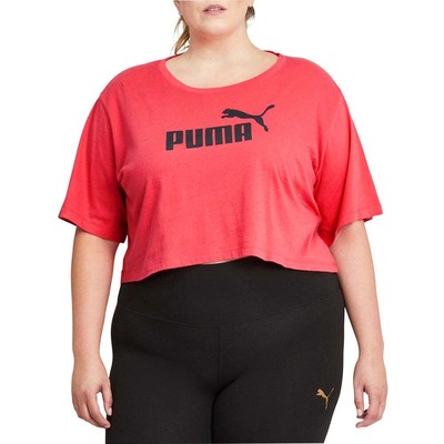 

Puma Ess+ Укороченная футболка с круглым вырезом и короткими рукавами с логотипом Plus Womens Pink Athletic, Розовый