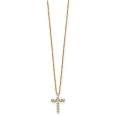 Pre-owned Diamond2deal 14k Yellow Gold Diamond Cross 18" Necklace For Womens 0.71g