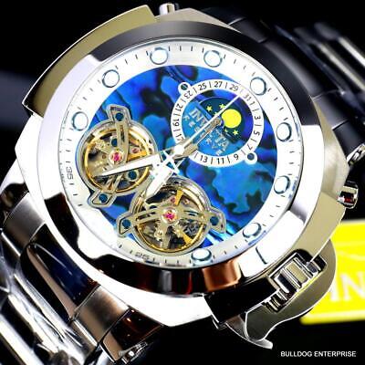Pre-owned Invicta Man Of War Double Open Heart Automatic Moon Blue Abalone Watch