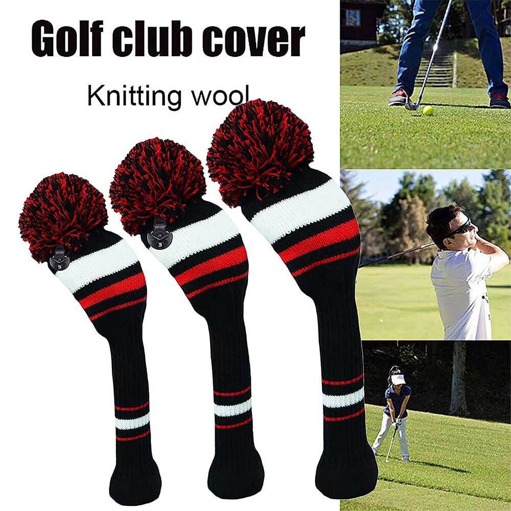 Club Driver Knitted 1 3 5 Headcover Pom Pom Golf Head Covers