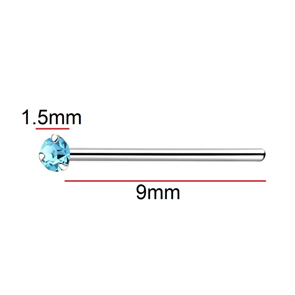 Tiny 1.5mm Aqua Blue Colour Claw-Set Nose Stud * Sterling Silver * straight pin