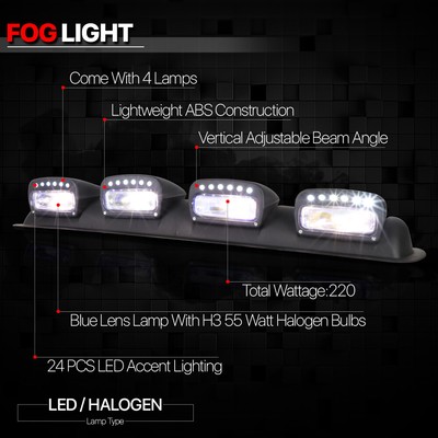 24Pcs LED Blue Universal 4X4 Off Road Top Roof Mounted Fog Light Lamp w/Switch