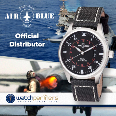Pre-owned Air Blue Delta Auto Ss Watch Stainless Steel 44mm Case Sapphire 10atm Black Dial