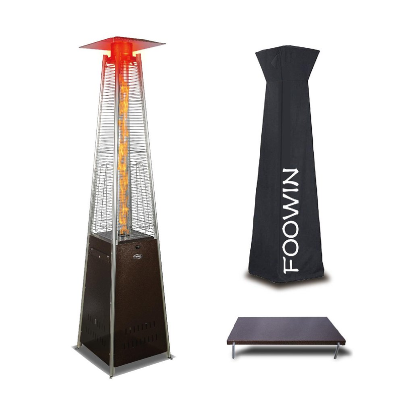 Pyramid Patio Heater Flame Quartz Glass Tube Wheeled Waterproof Cover 48,000 BTU