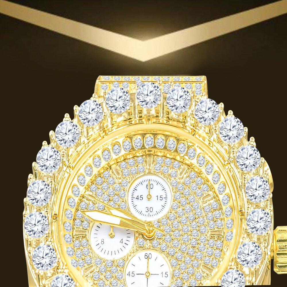 Pre-owned Blingmaster Men's Yellow Gold Tone Jojino Joe Rodeo Simulated Diamond 10 Row Band 48mm Watch