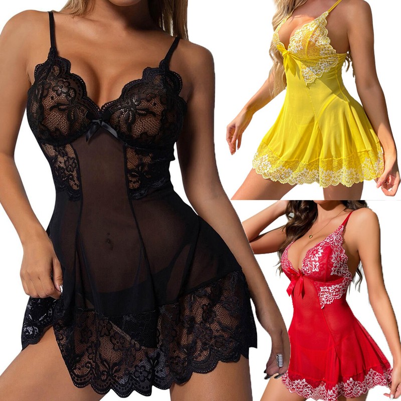 Women's Sexy-Lingerie Babydoll Sleepwear Underwear Lace Dress G-string Nightwear