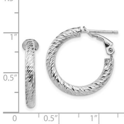 Pre-owned Superdealsforeverything Real 10kt 3x15 White Gold Diamond Cut Round Omega Back Hoop Earrings