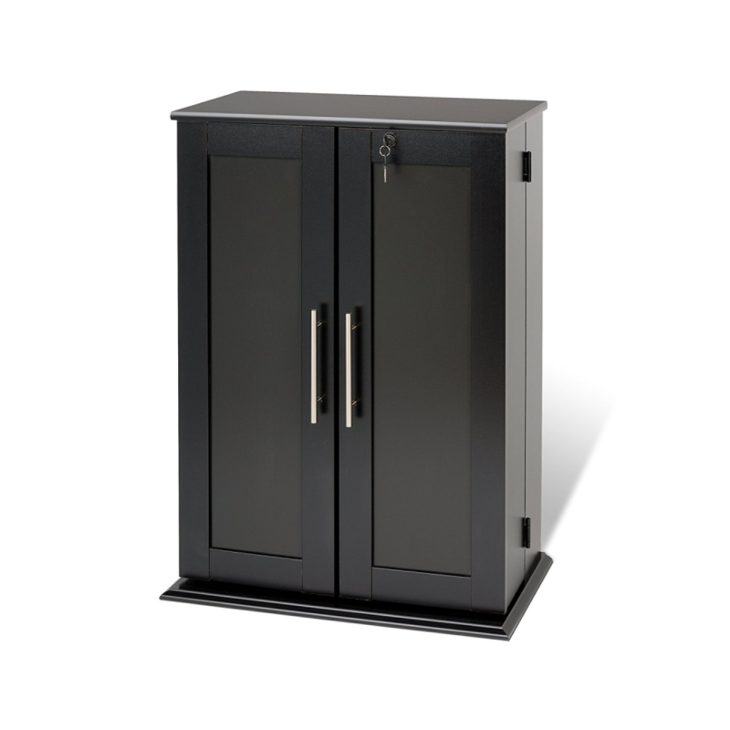 Media Storage Cabinet With Doors Multimedia Tower Cd Dvd Black