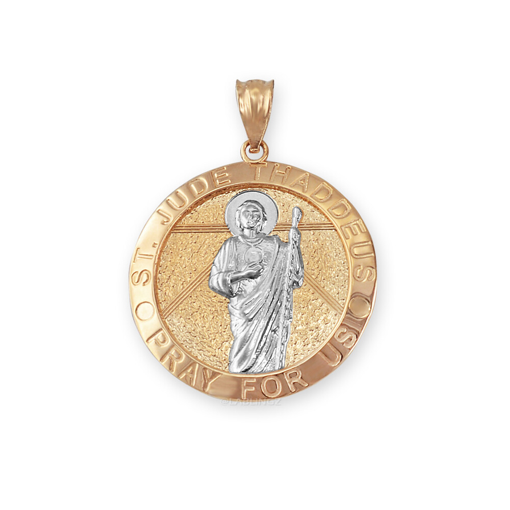 Pre-owned La Blingz Two-tone Yellow Gold St. Jude Thaddeus Pendant Necklace