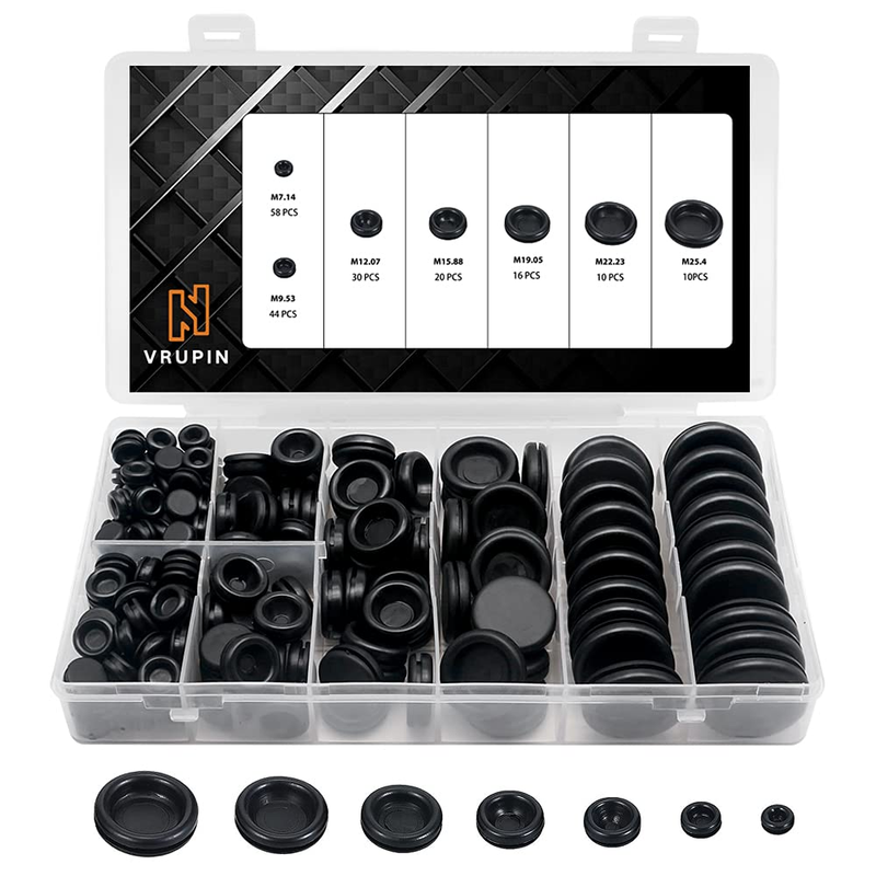 188 Pieces Closed Rubber Grommet Firewall Solid Closed Hole Plug Assortment Kit