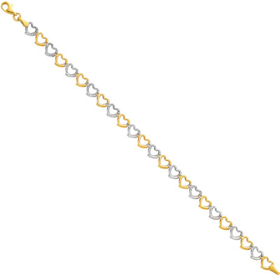 Pre-owned Wellingsale 14k White / Yellow Gold Heart Bracelet - 7.5"