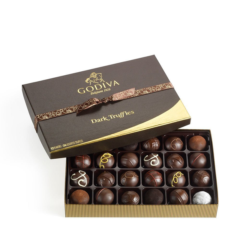 Godiva Chocolatier Assorted Truffles Gift Box, Dark Chocolate, 24 Pc