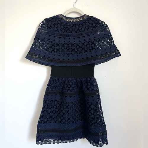 Pre-owned Self-portrait Self Portrait Guipure Cape Lace Dress In Blue In Multicolor