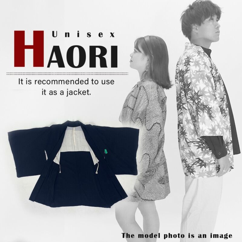 Vintage Japanese haori kimono Antique silk for women man from Japan G-276